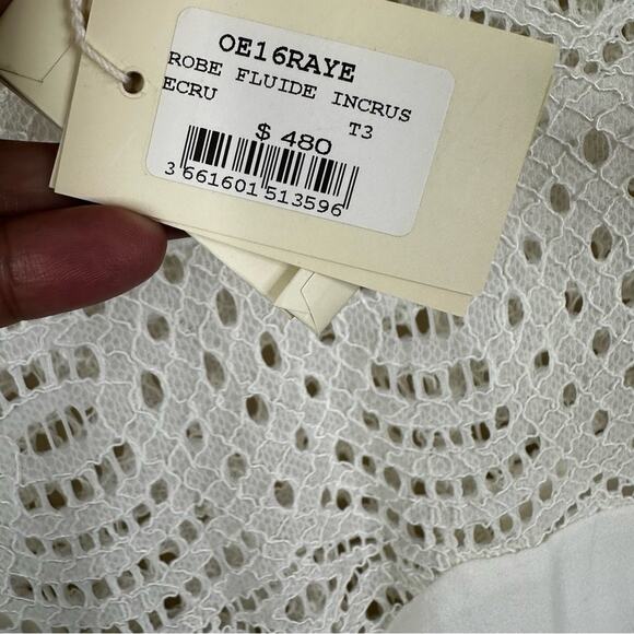 NEW Maje Dress Womens 3- US Large Raye Lace Long Sleeve in Ecru White - Picture 6 of 13